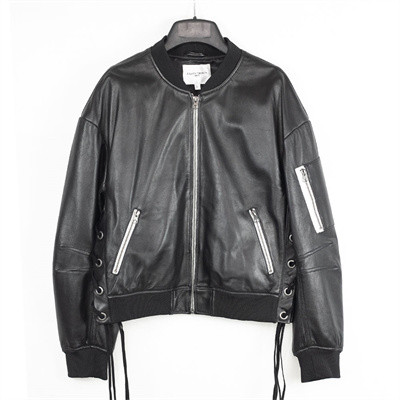 OEM Embroidery Black Aviator Leather Jacket| Fashion Zipper Plus Size Motorcycle Leather Jacket
