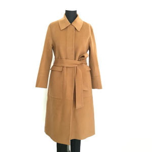Benutzerdefinierte Damen Wolle Trenchcoats|Neuer Stil Herbst Braun Frauen Lange Wolle|Krawattengürtel Taille