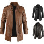 2022 Trench-Coat en cuir personnalisé pour hommes | Veste longue en cuir PU avec velours | Trench-coats en PU pour hommes