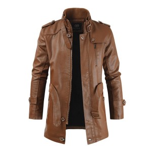 2022 Trench-Coat en cuir personnalisé pour hommes | Veste longue en cuir PU avec velours | Trench-coats en PU pour hommes
