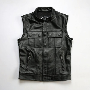 2022 Custom Men Motorcycle Leather Vests |Hot-sales Fashion Leather Vest Manufacturer