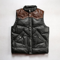 2022 Winter Custom Leather Vests |Cow Leather Vest with Duck Down Padding|Leather Down Vest