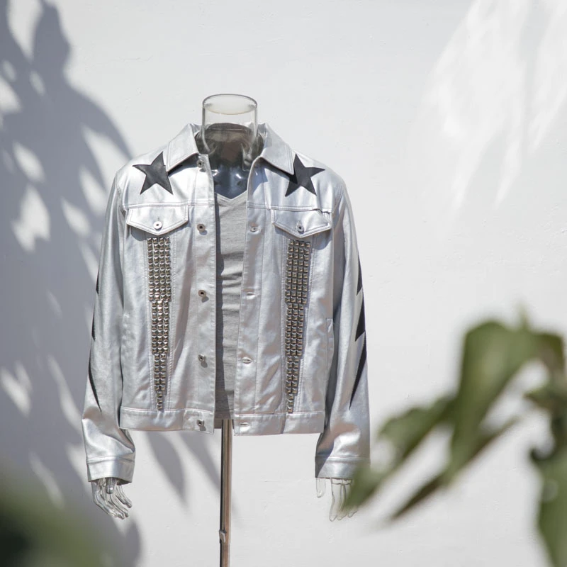chaqueta de cuero de motorista de los hombres