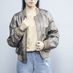 Custom Leather Bomber Jacket Women | Genuine Metalic Sheep Leather Reversible Jacket Manufacturer