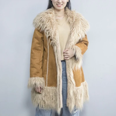 Hochwertiges Wildleder mit Pelzmantel | Double Face Lammfell-Lederpelzjacke Modisch für Frauen