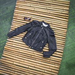 Fashional Short Women's Black Leather Biker Jacket| Design Leather Jacket Manufacturer