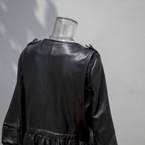 Hot Sale Women Black Long Leather Jacket|Fashion Design Leather Jacket Manufacturer