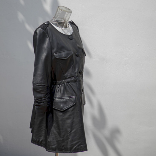 Vente chaude Femmes Veste en cuir longue noire|Fabricant de veste en cuir design de mode