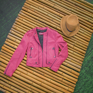 Giacca da motociclista in pelle rosa da donna corta Fashional|Produttore di giacche in pelle di alta qualità