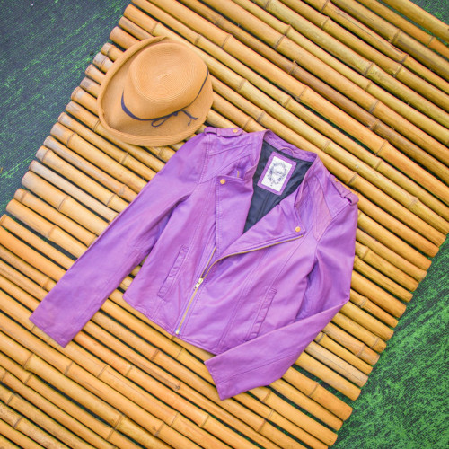Customized Short Women's Purple Leather Biker Jacket|High Quality Leather Jacket Manufacturer