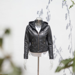 Customized Women's Genuine Leather Jacket With Hood Casual|Black Real Leather Coat for Women