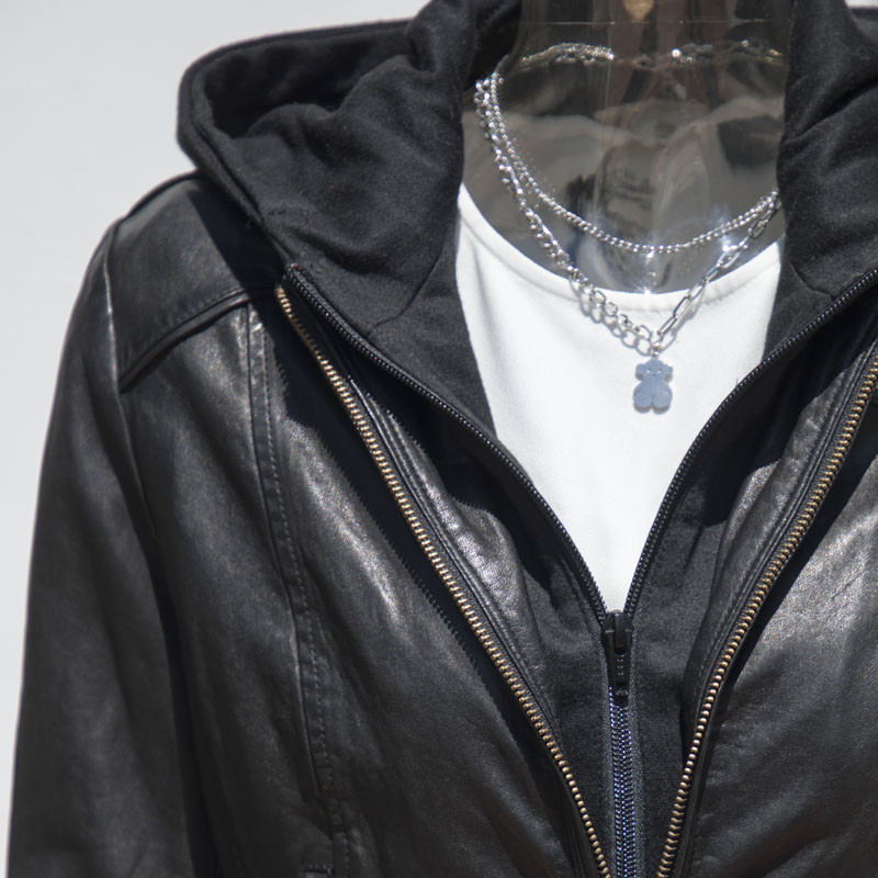 hooded leather jacket