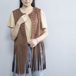 Popular Women Brown Suede Leather Vest With Tassel|Fashional Design Leather Jacket Manufacturer