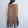 Chaleco de cuero de gamuza marrón popular para mujer con borla|Fabricante de chaqueta de cuero de diseño a la moda