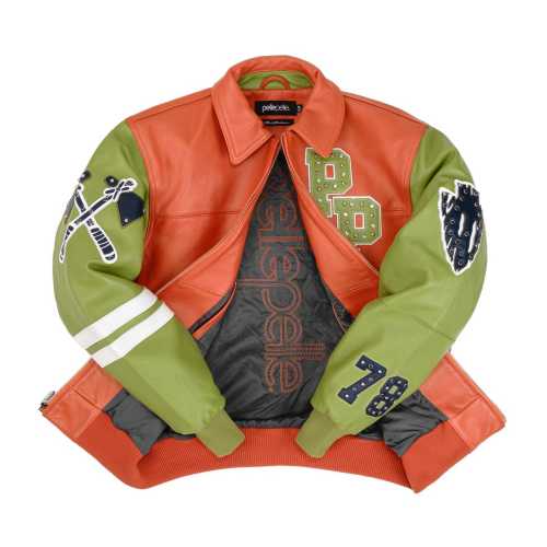 Men's Genuine Leather Jacket Custom Lambskin Leather Streetwear Rhinestone Embroidered Design Jacket