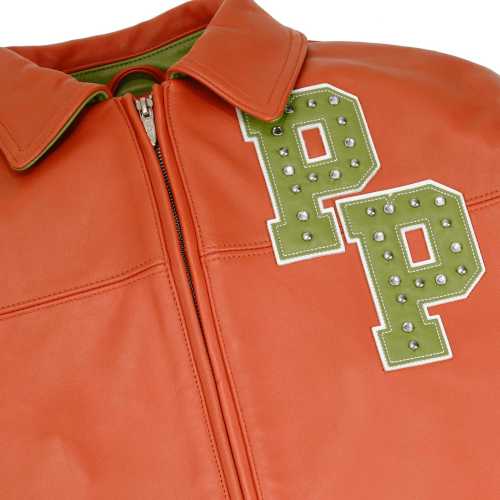 Men's Genuine Leather Jacket Custom Lambskin Leather Streetwear Rhinestone Embroidered Design Jacket