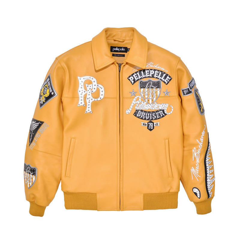Custom Lambskin Leather Jacket Men OEM Embroidery Rhinestones Patches Sheepskin Varsity Bomber Jacket