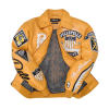 Custom Lambskin Leather Jacket Men OEM Embroidery Rhinestones Patches Sheepskin Varsity Bomber Jacket