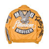 Custom Lambskin Leather Jacket Men OEM Embroidery Rhinestones Patches Sheepskin Varsity Bomber Jacket