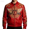 Source Factory Custom Red Color Lambskin Applique Embroidery Jacket OEM Low MOQ Plus Size Men's Genuine Leather Varsity Jacket