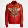 Source Factory Custom Red Color Lambskin Applique Embroidery Jacket OEM Low MOQ Plus Size Men's Genuine Leather Varsity Jacket