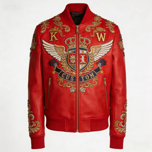 Source Factory Custom Red Color Lambskin Applique Embroidery Jacket OEM Low MOQ Plus Size Men's Genuine Leather Varsity Jacket