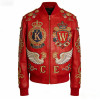 Source Factory Custom Red Color Lambskin Applique Embroidery Jacket OEM Low MOQ Plus Size Men's Genuine Leather Varsity Jacket