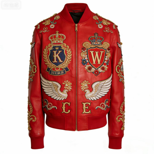 Source Factory Custom Red Color Lambskin Applique Embroidery Jacket OEM Low MOQ Plus Size Men's Genuine Leather Varsity Jacket