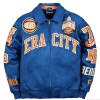OEM Men's Luxury Applique Baseball Player Leather Varsity Jacket Custom Rhinestone Lambskin Leather Bomber Jacket