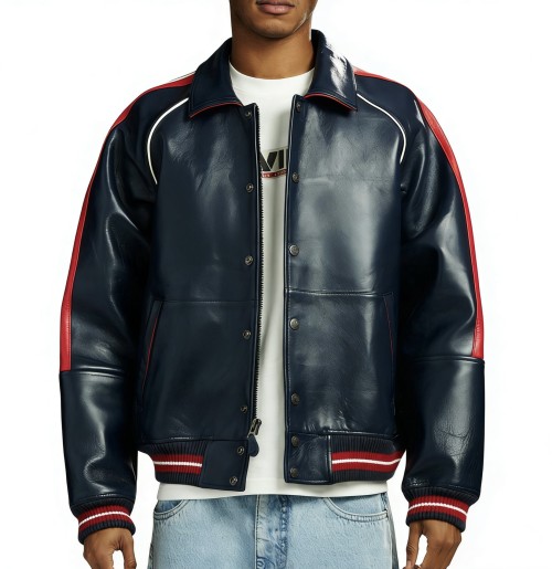 Custom Sheepskin Leather Men's Streetwear Bomber Jacket High Quality Aviator Jacket Manufacturer