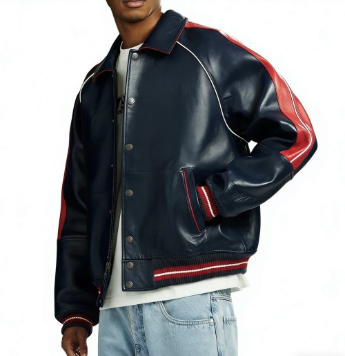 Custom Sheepskin Leather Men's Streetwear Bomber Jacket High Quality Aviator Jacket Manufacturer