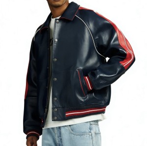 Custom Sheepskin Leather Men's Streetwear Bomber Jacket High Quality Aviator Jacket Manufacturer