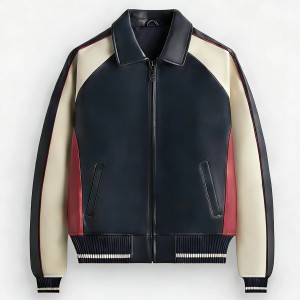 Custom Made Basket Player Style Breathable Patchwork Genuine Leather Bomber Jacket for Men Embroidered With Patch Design