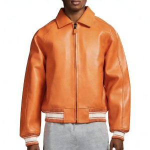 OEM AVIREX Style Lambskin Leather Aviator Jacket Custom Logo Patch Embroidery Genuine Leather Varsity Jacket Manufacturer | Men's Leather Aviator Jackets | Danke Leather Garment Manufacturer