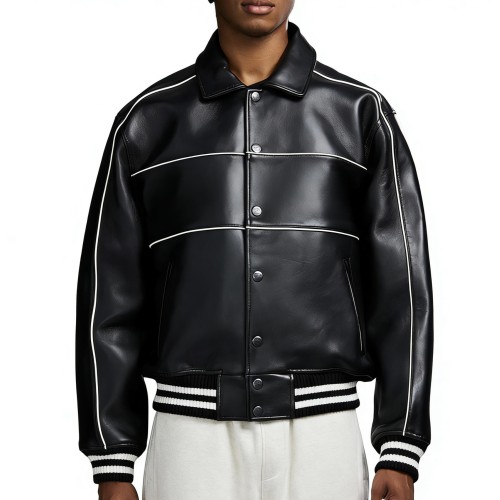 High Quality Custom Sheepskin Varsity Coats for Men OEM Lambskin Genuine Leather Jackets Outwear