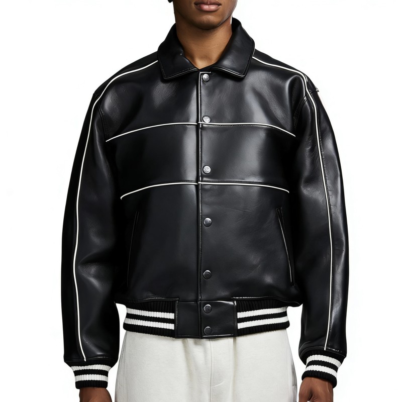 High Quality Custom Sheepskin Varsity Coats for Men OEM Lambskin Genuine Leather Jackets Outwear