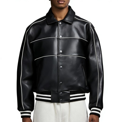 High Quality Custom Sheepskin Varsity Coats for Men OEM Lambskin Genuine Leather Jackets Outwear