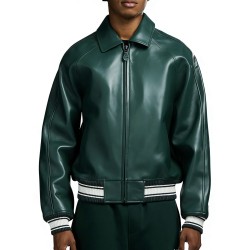 Custom Hunter Green Sheepskin Varsity Coats for Men OEM Lambskin Genuine Leather Jackets Outwear