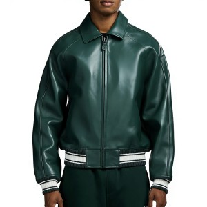 Custom Hunter Green Sheepskin Varsity Coats for Men OEM Lambskin Genuine Leather Jackets Outwear