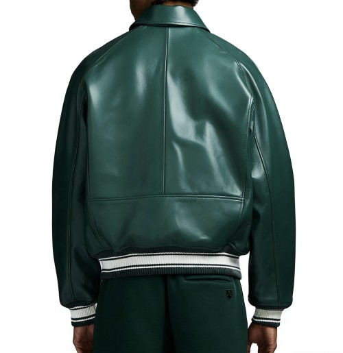 Custom Hunter Green Sheepskin Varsity Coats for Men OEM Lambskin Genuine Leather Jackets Outwear