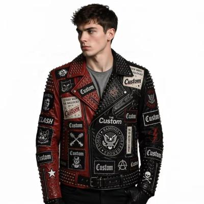 OEM Men's Punk Rock Studded Leather Biker Jacket Wholesale Custom Embroidered Patch Motorcycle Outwear Manufacturer