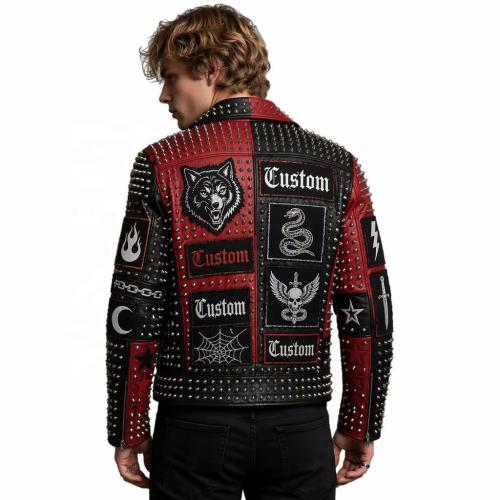 OEM Men's Punk Rock Studded Leather Biker Jacket Wholesale Custom Embroidered Patch Motorcycle Outwear Manufacturer