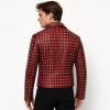 Leather Garments Manufacturer OEM Red Studded Leather Jacket Custom Punk Skull Embroidered Patch Biker Jacket for Men Wholesale
