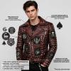 Leather Garments Manufacturer OEM Red Studded Leather Jacket Custom Punk Skull Embroidered Patch Biker Jacket for Men Wholesale