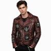 Leather Garments Manufacturer OEM Red Studded Leather Jacket Custom Punk Skull Embroidered Patch Biker Jacket for Men Wholesale