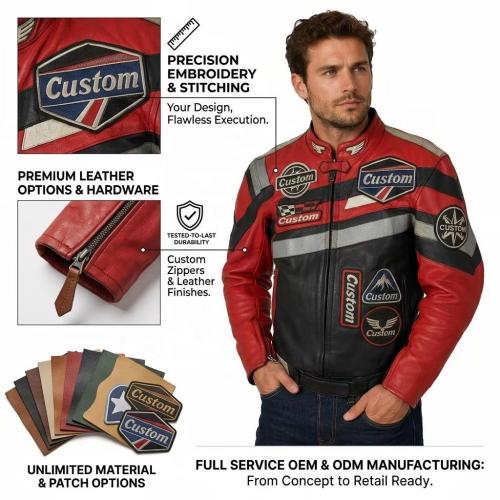 Wrinkle Resistant Cowhide Vintage Racing Jacket Color Block Applique Patch Bulk Custom For High-End Vintage Wholesale