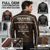 Custom Made Cowhide Riding Uniform Large Back Vintage Bike Applique Patch Vertical Sleeve Letter Embroidery For Motorsport Team Supply