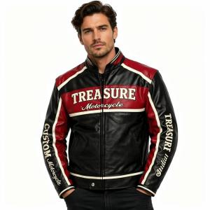 Custom Made Cowhide Riding Uniform Large Back Vintage Bike Applique Patch Vertical Sleeve Letter Embroidery For Motorsport Team Supply