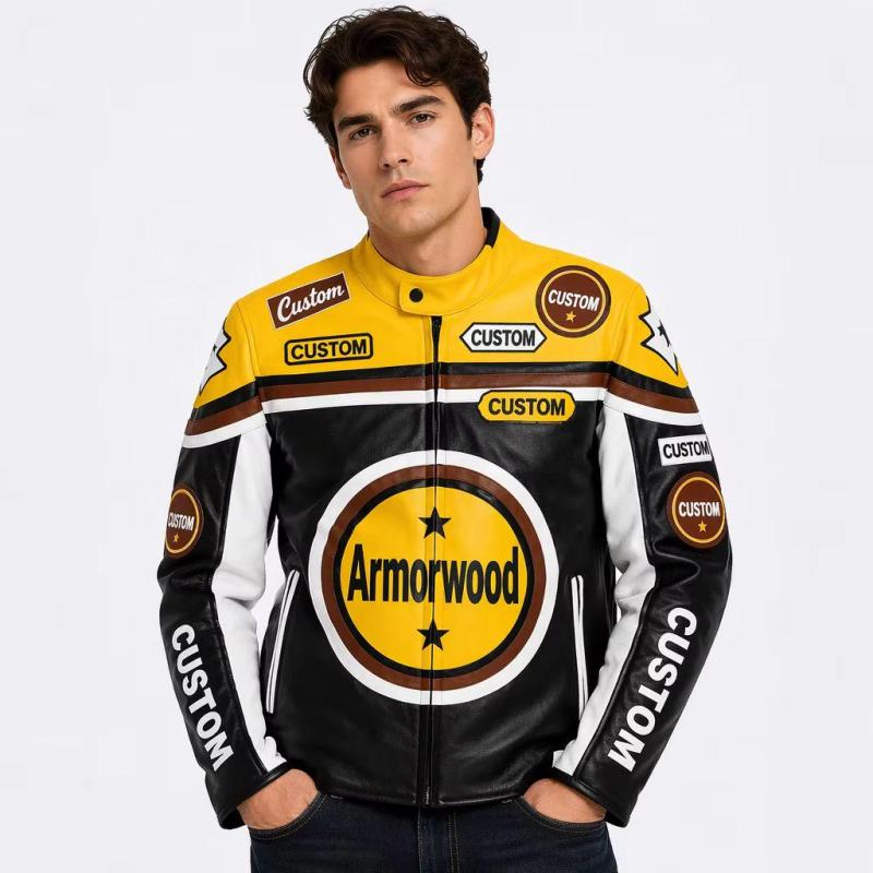 Bespoke Custom Two Tone Top Grain Cowhide Racing Uniform Large Circular Star Applique Graphic Multi Contour Patches For High Street Brand Bulk Supply
