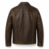 England Plain Waxed Cowhide Leather Jacket for Men, Heavy Topstitching Vintage Hunting Coat